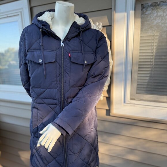 Quilted Parka with Sherpa Lined Hood - Picture 1 of 11